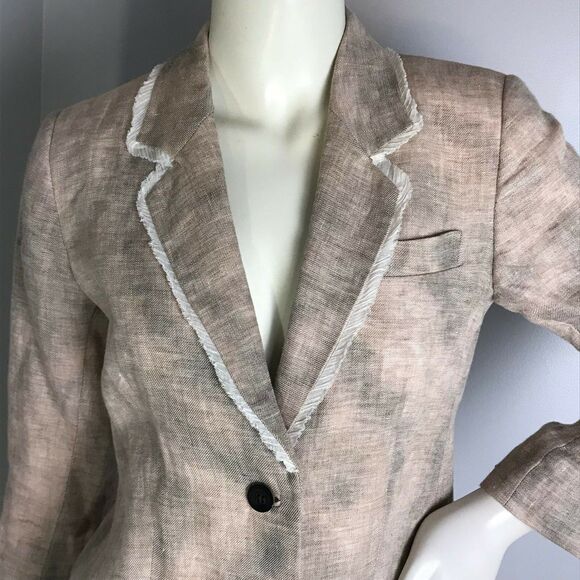 Elizabeth and James Multi-Color 2 Button Linen Blazer Crop Sleeve Womens 4 - Picture 3 of 8